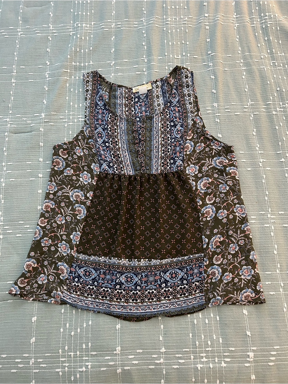 Boho Floral Patchwork Tank Top in green and Blue